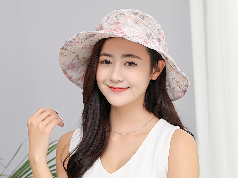 Fashion Beige Lace Design Foldable Anti-ultraviolet Hat,Sun Hats