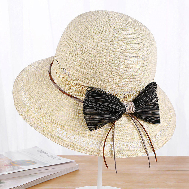 Fashion Beige Bowknot Decorated Beach Sun Hat,Sun Hats