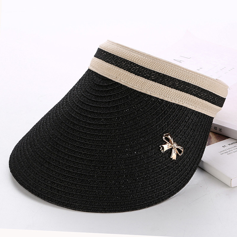 Fashion Black Bowknot Decorated Hand-woven Sun Hat,Sun Hats