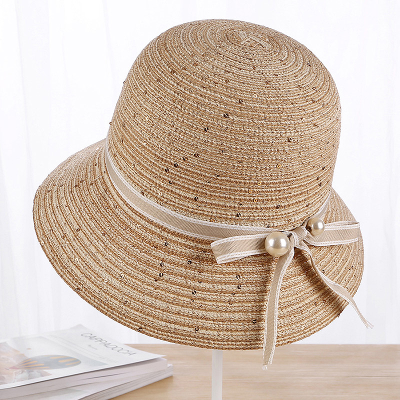 Fashion Beige Pearls Decorated Fisherman Sunshade Hat,Sun Hats