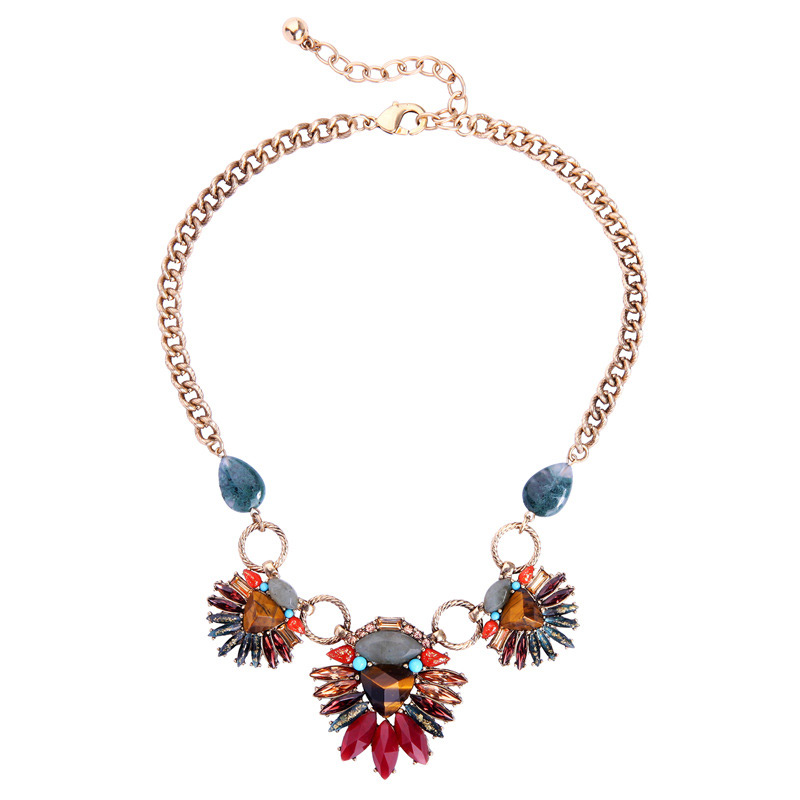 Vintage Multi-color Oval Shape Diamond Decorated Necklace,Bib Necklaces