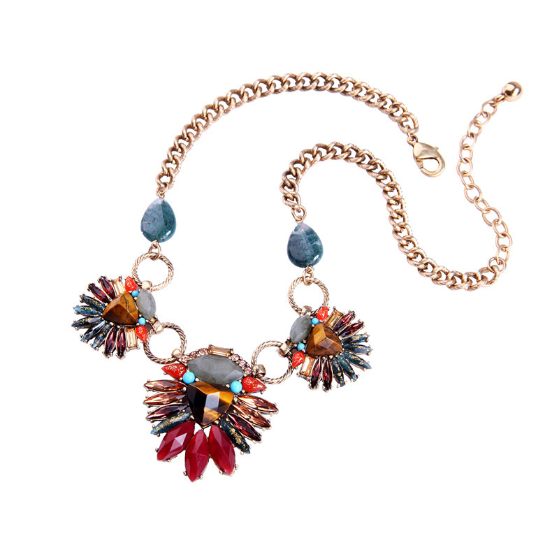 Vintage Multi-color Oval Shape Diamond Decorated Necklace,Bib Necklaces