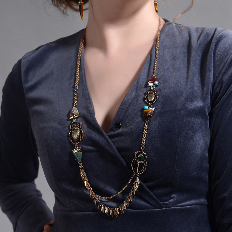 Vintage Multi-color Insects Decorated Long Necklace,Bib Necklaces