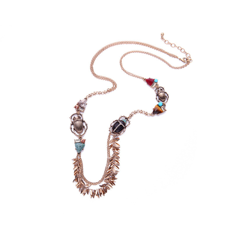 Vintage Multi-color Insects Decorated Long Necklace,Bib Necklaces