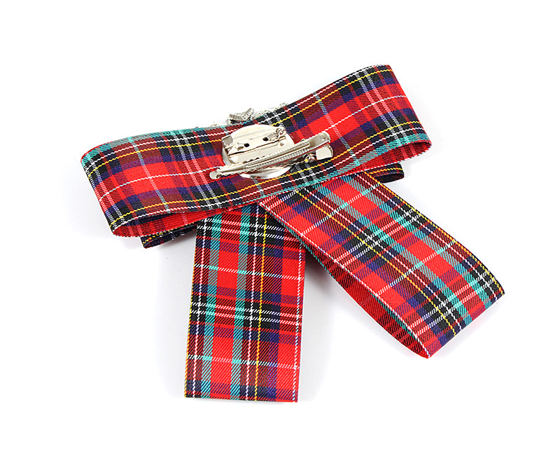 Trendy Red Grid Pattern Decorated Bowknot Brooch,Korean Brooches