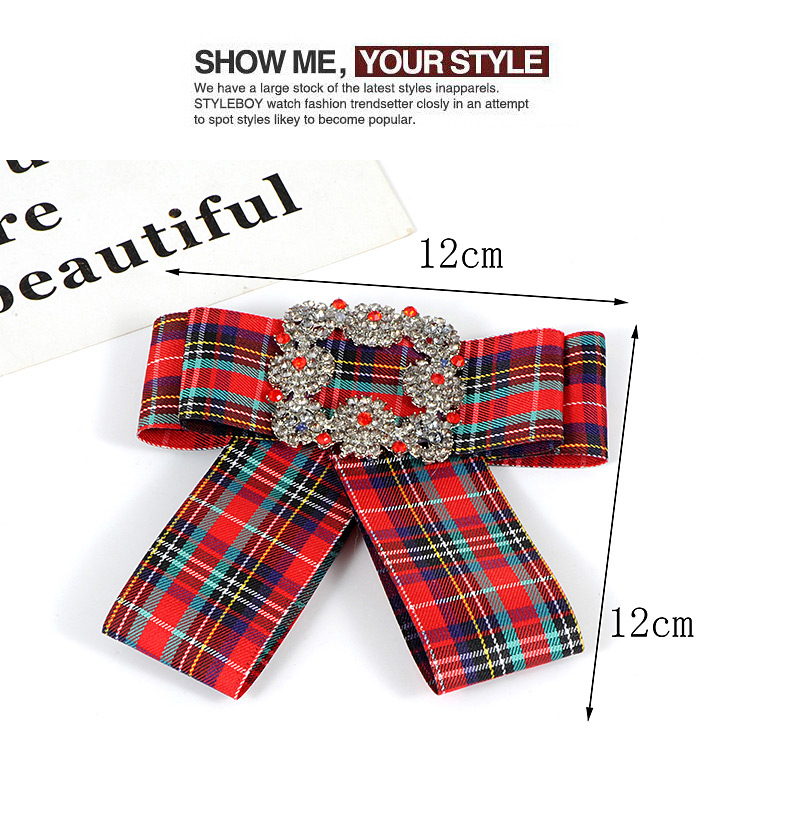 Trendy Red Grid Pattern Decorated Bowknot Brooch,Korean Brooches