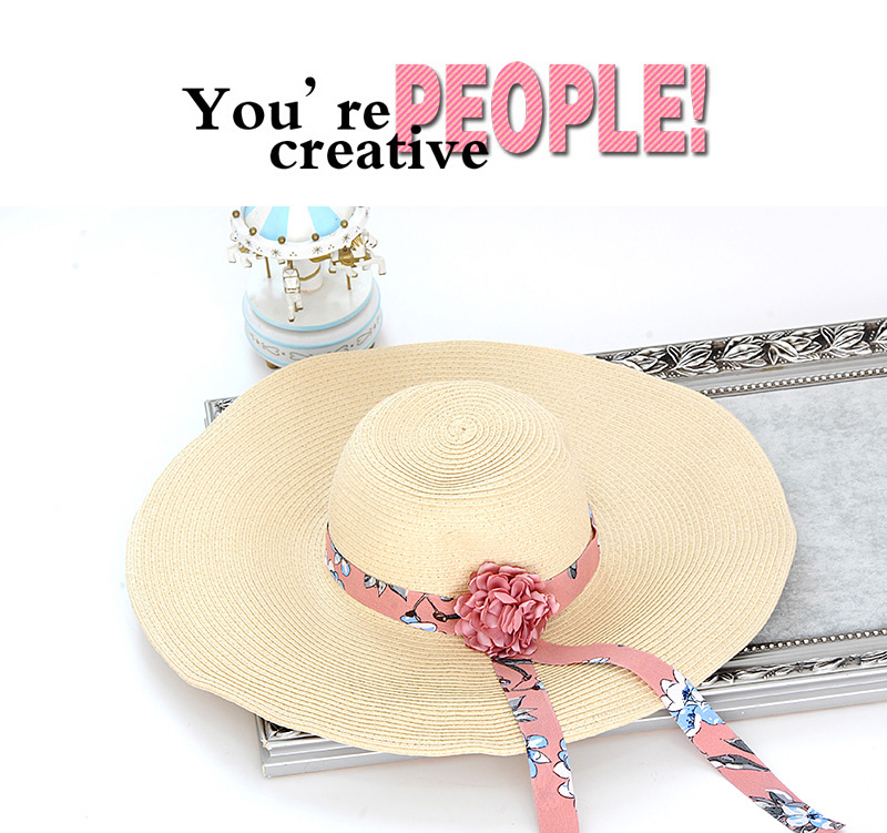 Trendy Beige Flower Decorated Hand-woven Hat,Sun Hats