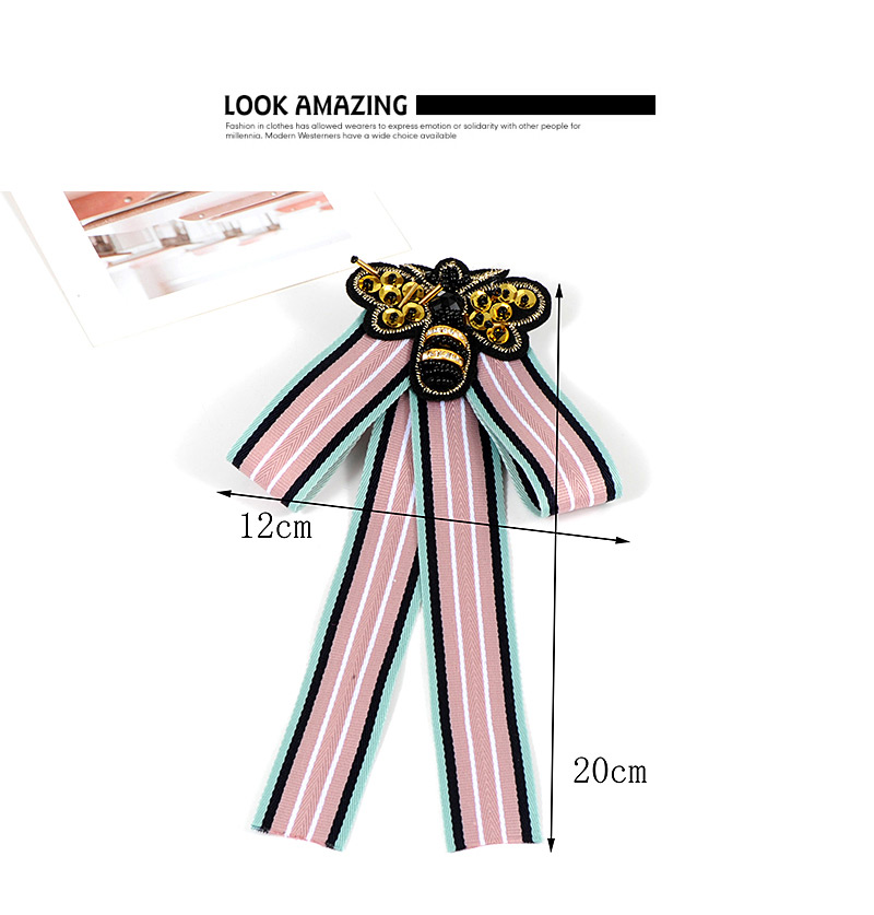 Trendy Pink Bee Decorated Stripe Design Bowknot Brooch,Korean Brooches