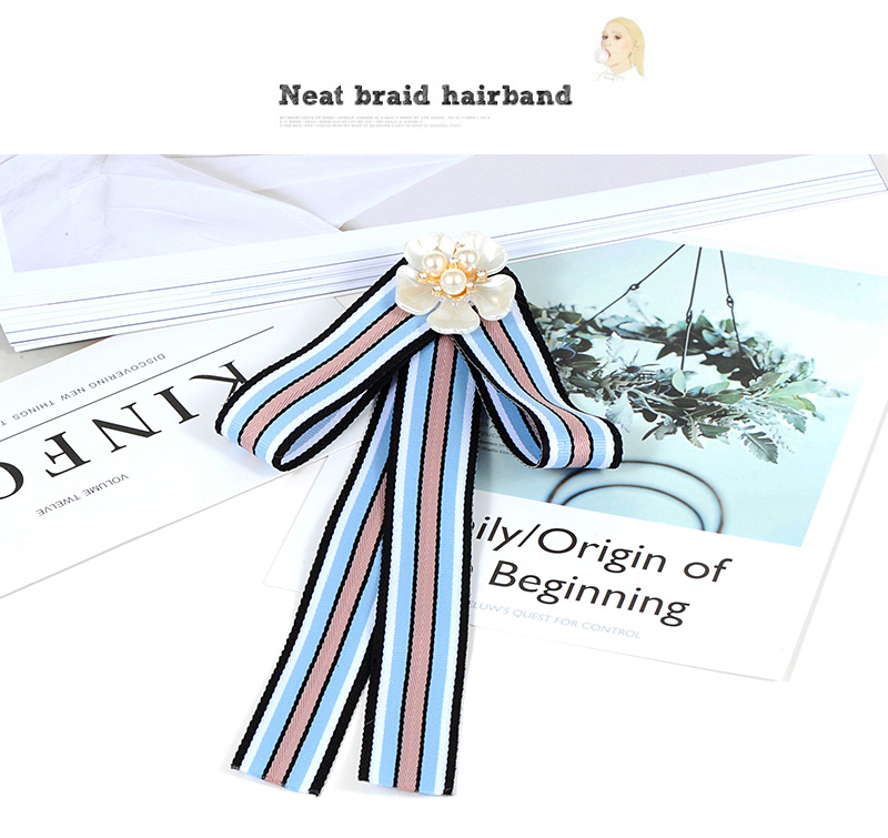 Trendy Blue Pearls Decorated Stripe Design Bowknot Brooch,Korean Brooches
