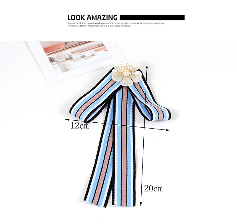 Trendy Blue Pearls Decorated Stripe Design Bowknot Brooch,Korean Brooches