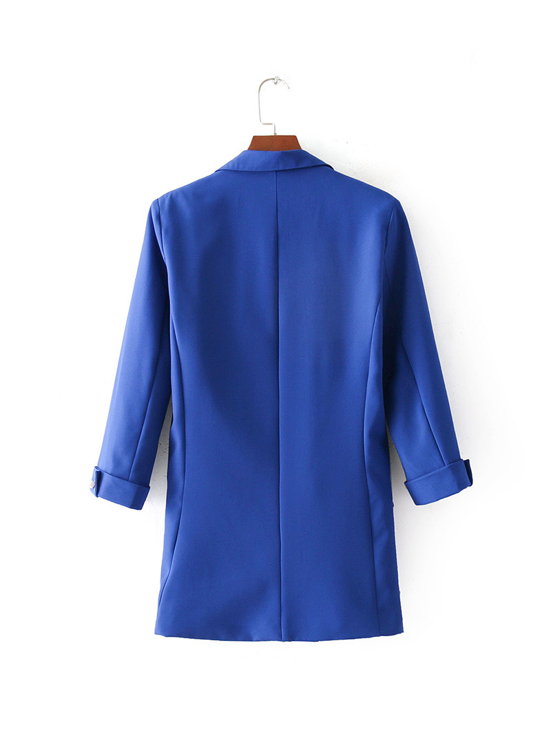Fashion Blue Pure Color Decorated Long Coat,Coat-Jacket
