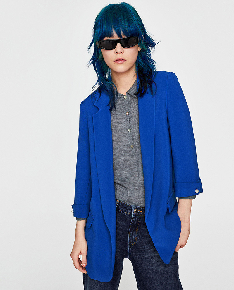 Fashion Blue Pure Color Decorated Long Coat,Coat-Jacket