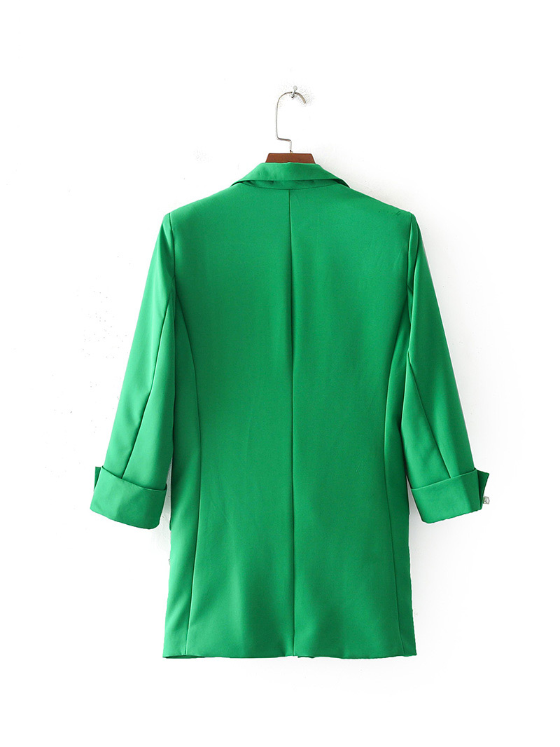 Fashion Green Pure Color Decorated Long Coat,Coat-Jacket