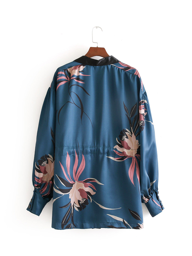 Fashion Light Blue Flowers Decorated V Neckline Kimono,Coat-Jacket