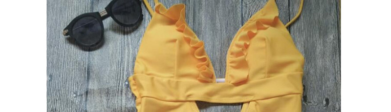 Sexy Yellow Pure Color Design Hollow Out Swimwear,One Pieces