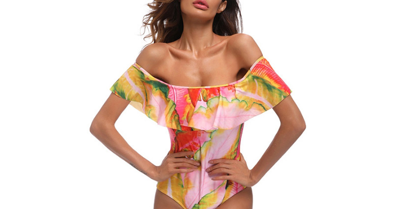 Sexy Multi-color Flowers Decorated Off-the-shoulder Swimwear,One Pieces