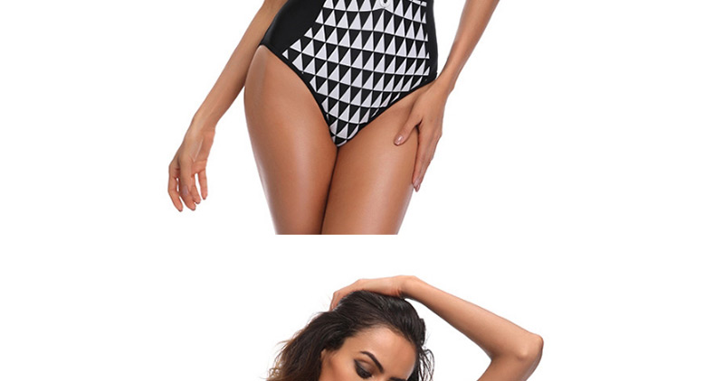 Sexy White+black Triangle Shape Pattern Decorated Swimwear,One Pieces