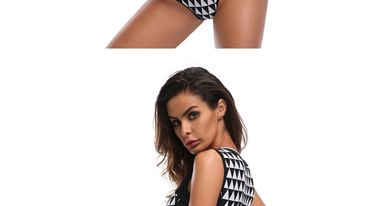 Sexy White+black Triangle Shape Pattern Decorated Swimwear,One Pieces