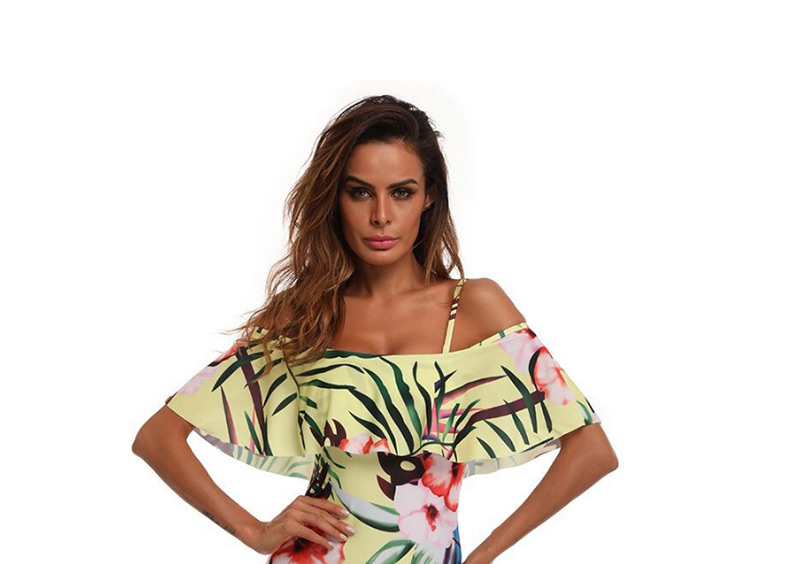 Sexy White Leaf Pattern Decorated Off Shoulder Swimwear,One Pieces