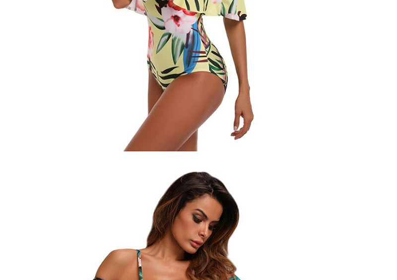Sexy Green Leaf Pattern Decorated Off Shoulder Swimwear,One Pieces