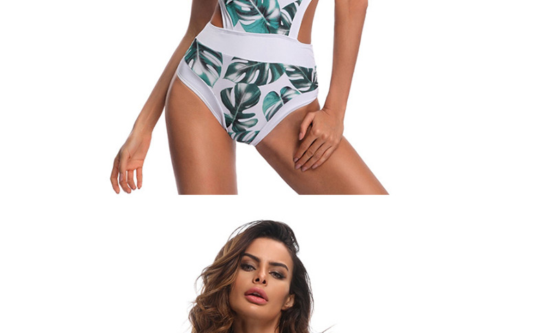 Sexy White+green Leaf Pattern Decorated Simple Swimwear,One Pieces
