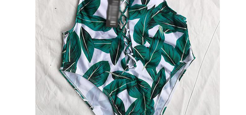 Sexy Green Leaf Pattern Decorated Hollow Out Bikini,One Pieces