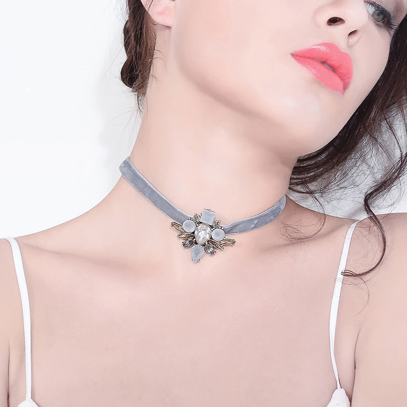 Fashion Gray Flowers Decorated Simple Necklace,Chokers