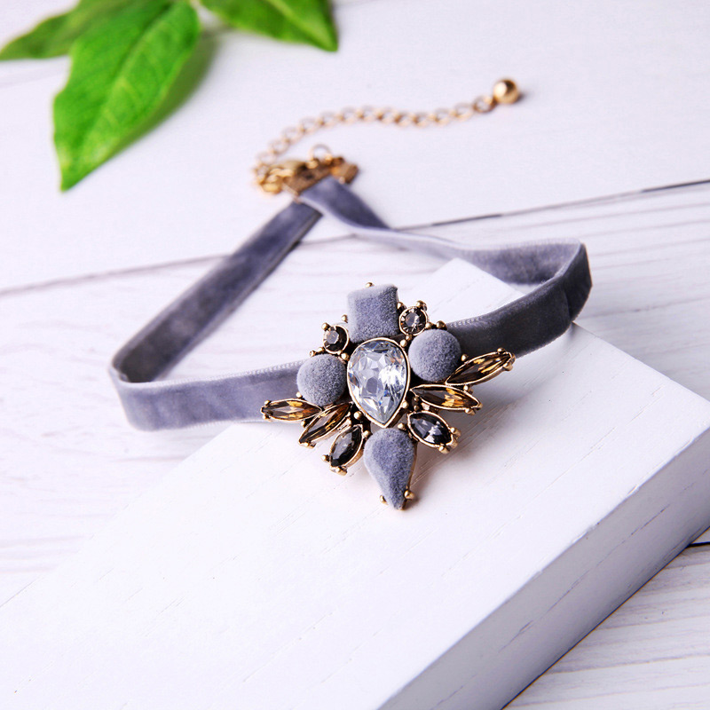 Fashion Gray Flowers Decorated Simple Necklace,Chokers
