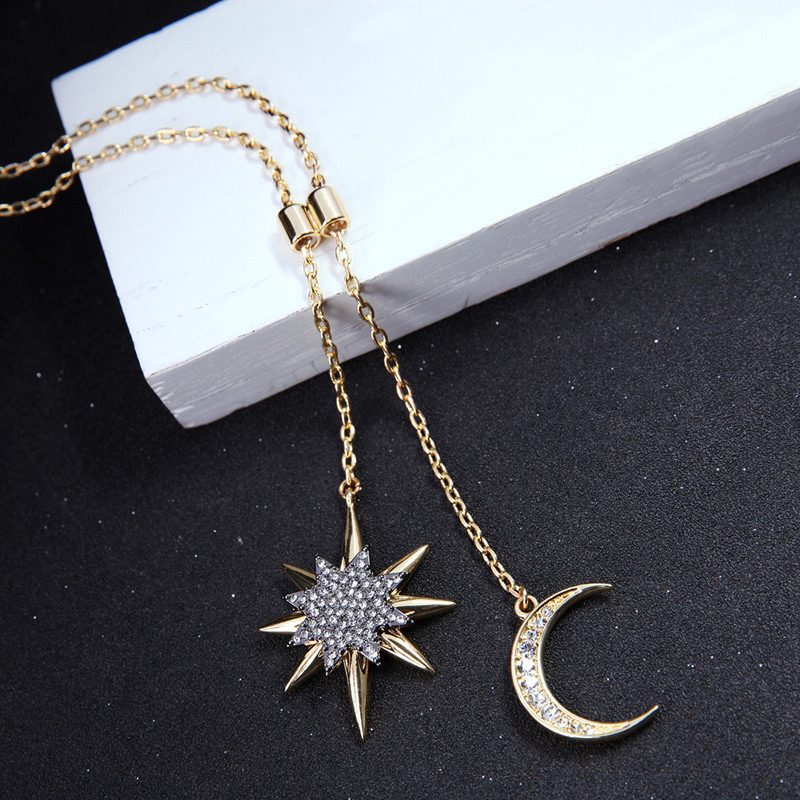 Fashion Gold Color Moon&stars Decorarted Long Necklace,Multi Strand Necklaces