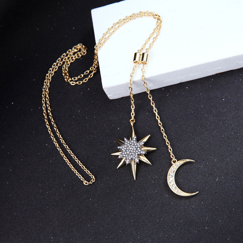Fashion Gold Color Moon&stars Decorarted Long Necklace,Multi Strand Necklaces