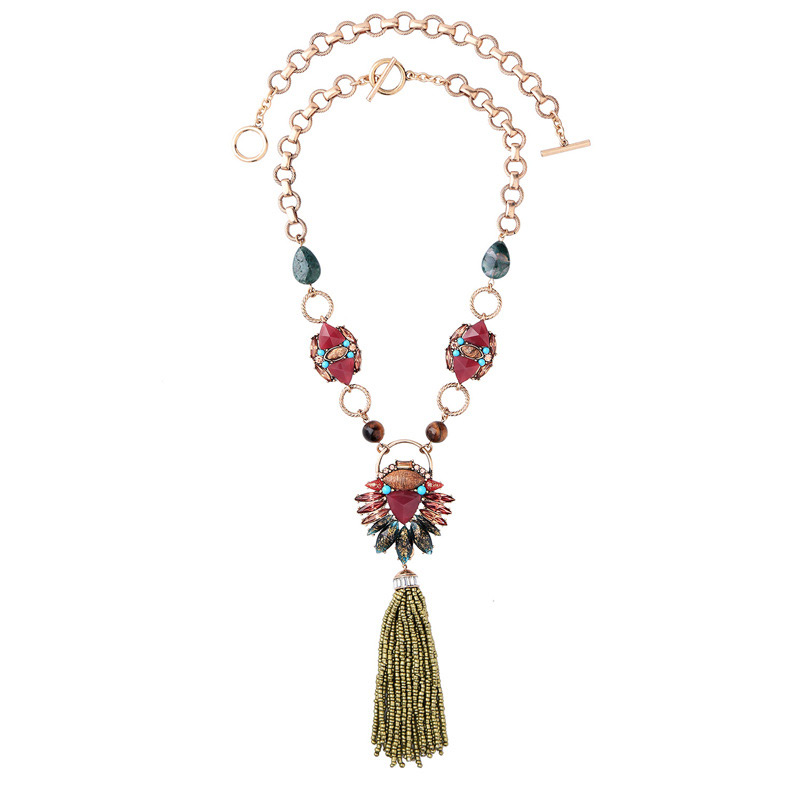 Fashion Multi-color Beads Decorated Tassel Necklace,Bib Necklaces