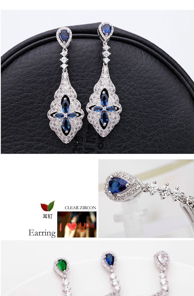 Exaggerated Blue Flowers Shape Design Long Earrings,Drop Earrings