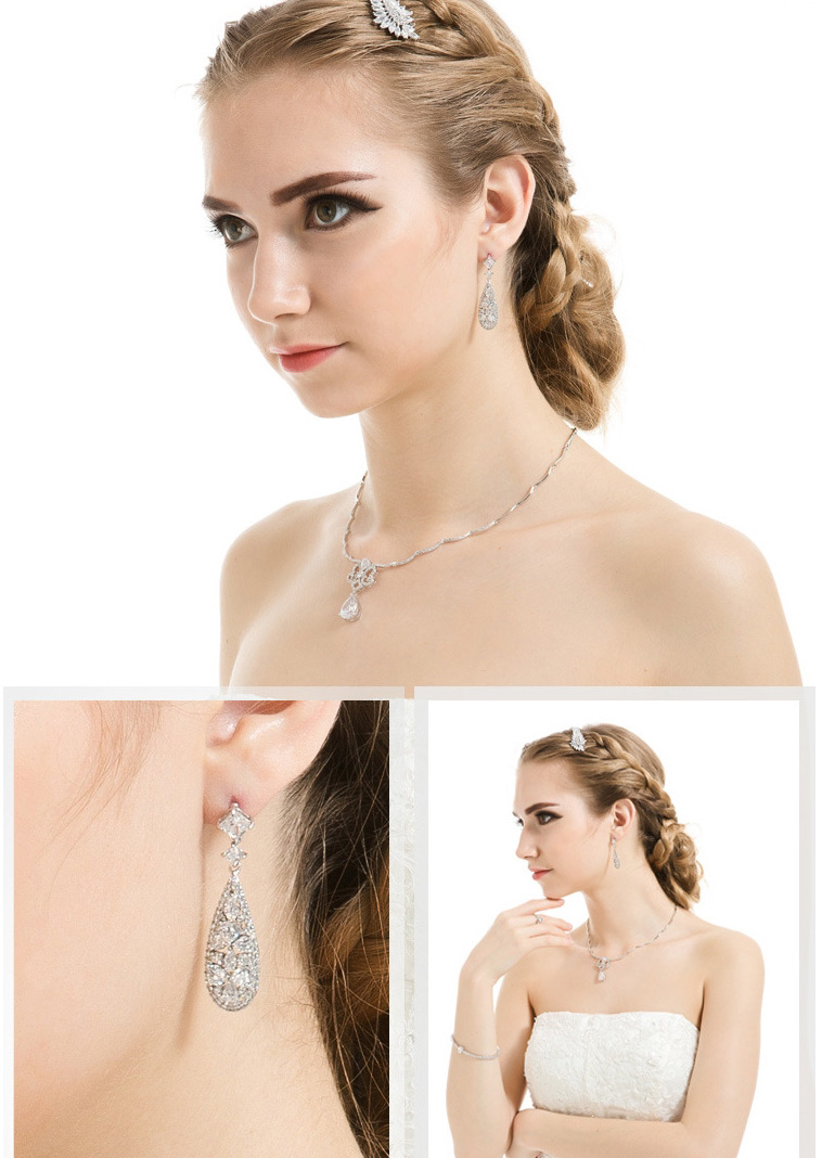 Fashion White Full Diamond Decorated Water Drop Shape Earrings,Drop Earrings