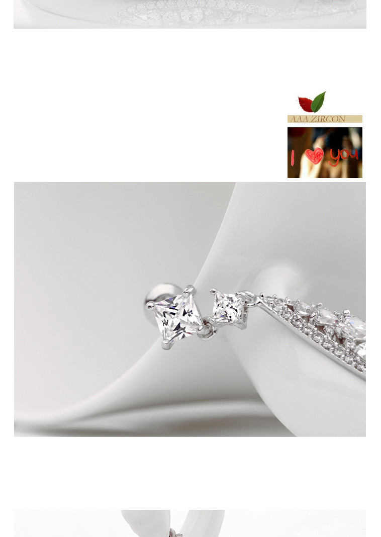 Fashion White Full Diamond Decorated Water Drop Shape Earrings,Drop Earrings