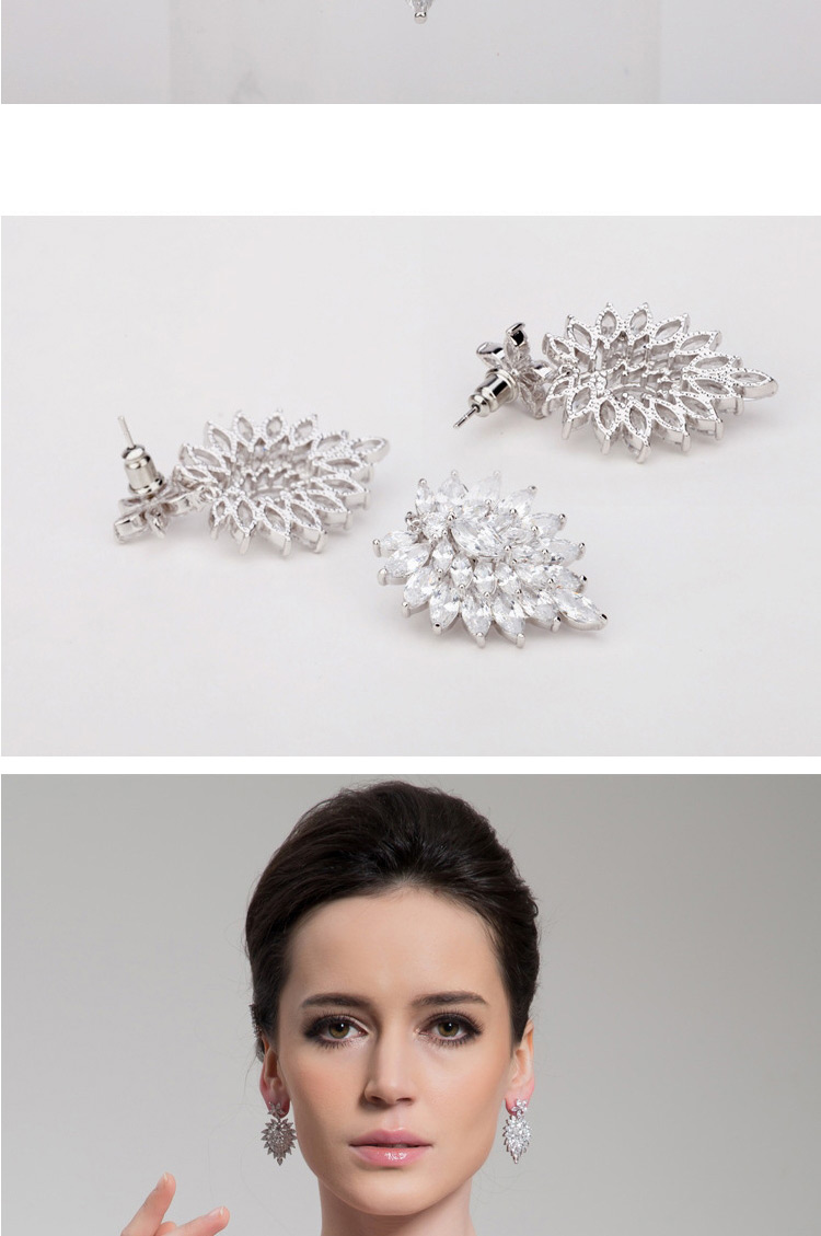 Fashion White Full Diamond Decorated Flower Shape Earrings,Stud Earrings