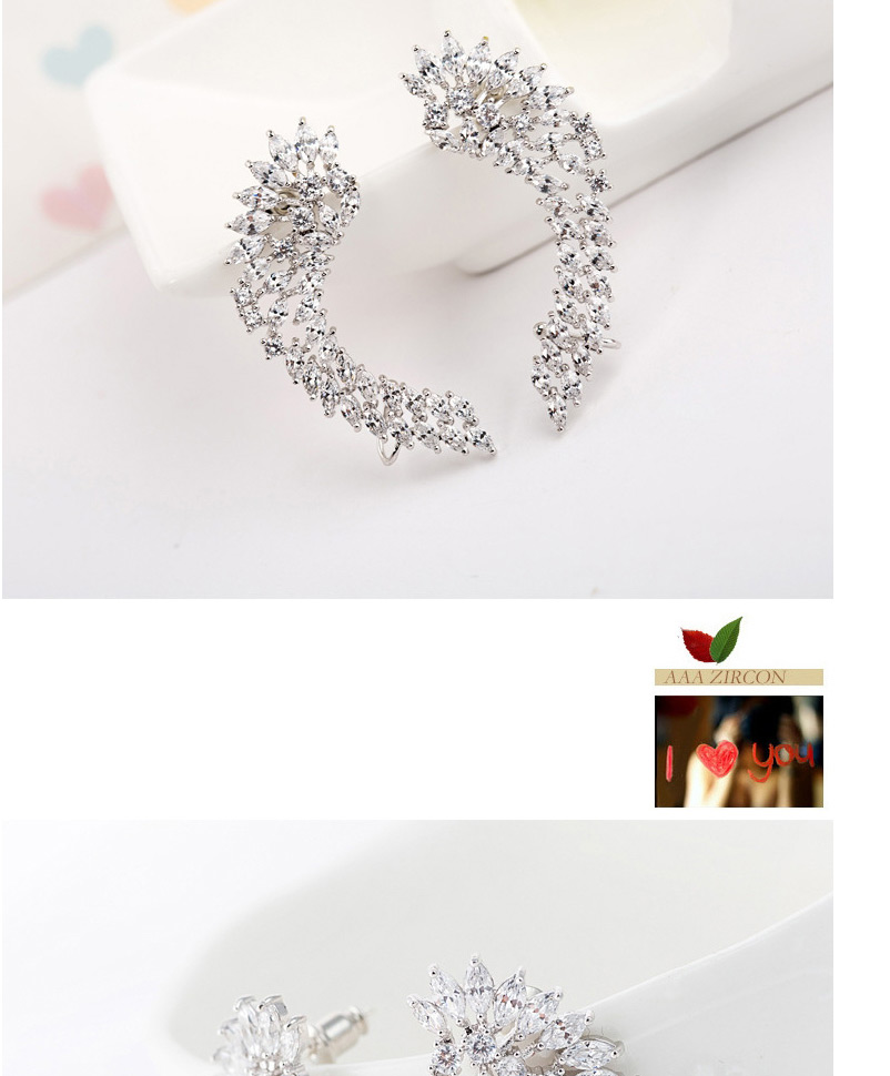 Fashion White Full Diamond Decorated Pure Color Earrings,Clip & Cuff Earrings