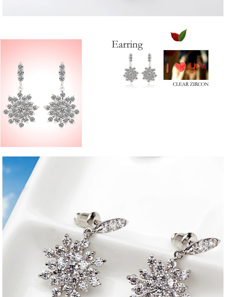 Fashion Silver Color Snowflake Shape Decorated Earrings,Earrings