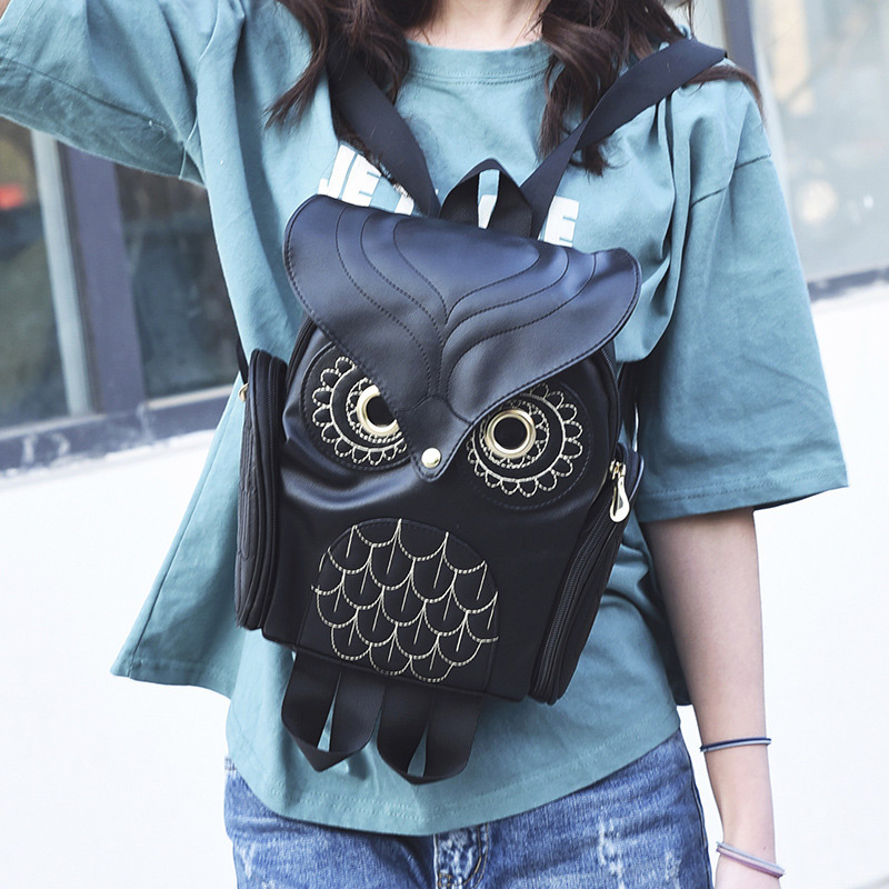 Fashion Black Owl Shape Decorated Backpack,Backpack