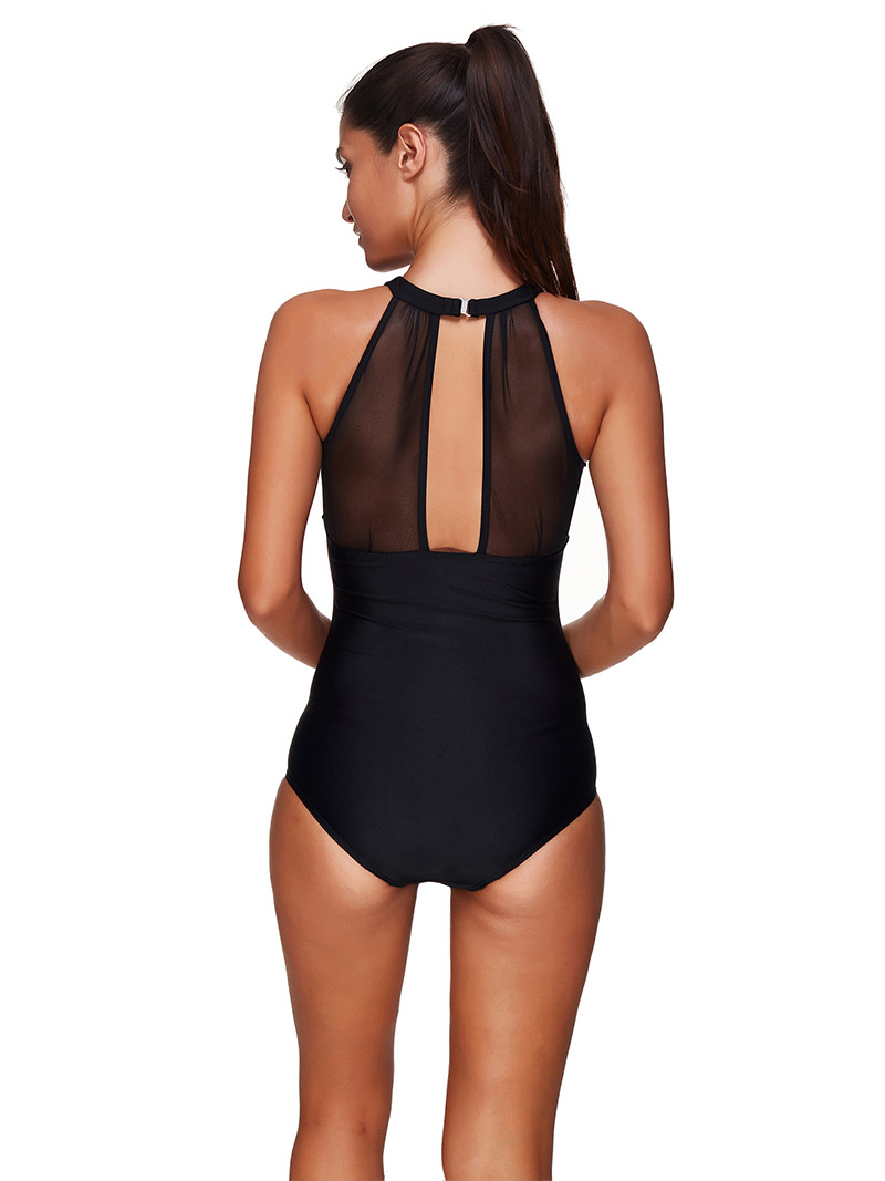 Sexy Black Pure Color Decorated Swimwear,One Pieces