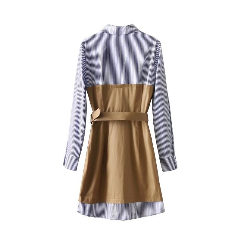Fashion Blue+khaki Color Mathcing Design Long Sleeves Dress,Long Dress