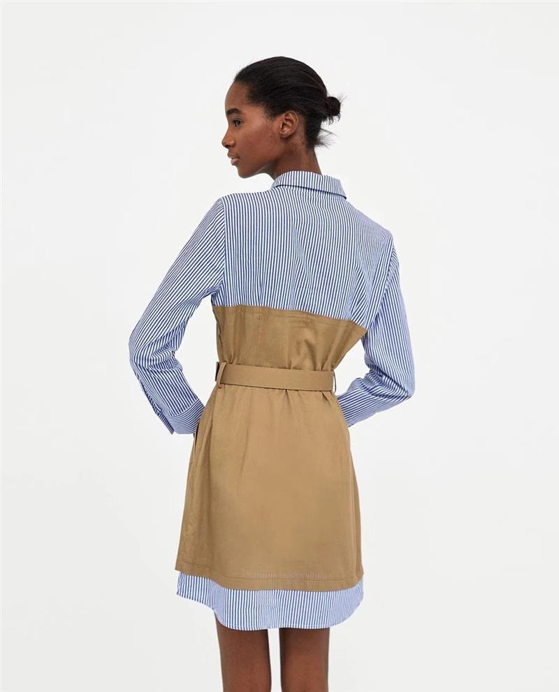 Fashion Blue+khaki Color Mathcing Design Long Sleeves Dress,Long Dress