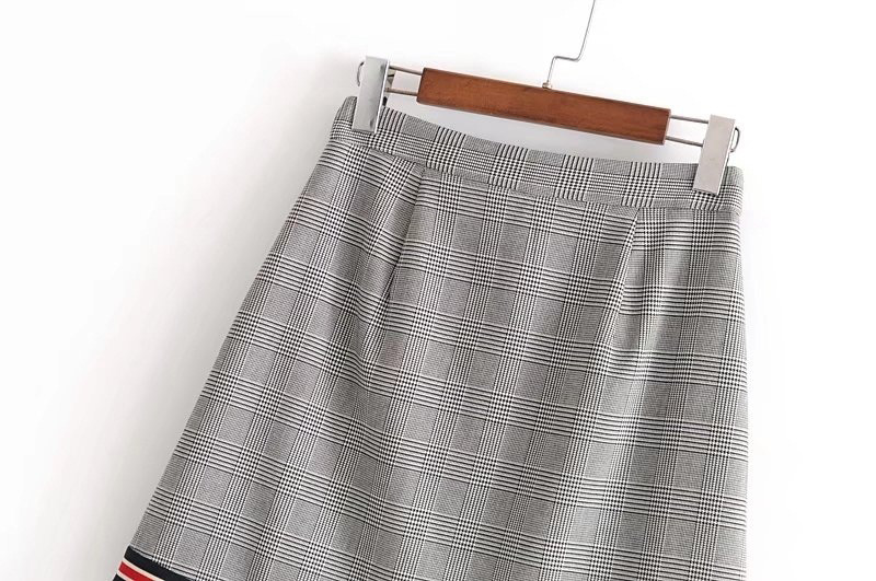 Fashion Gray Grid Pattern Decortaed Skirt,Skirts