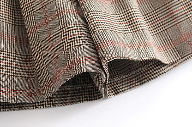Fashion Khaki Grid Shape Pattern Decorated Shirt,Skirts
