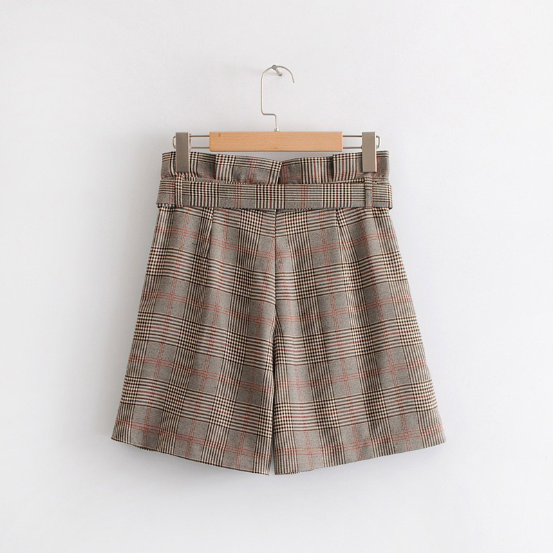 Fashion Khaki Grid Shape Pattern Decorated Shirt,Skirts