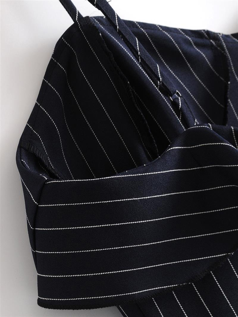 Fashion Black Stripe Shape Pattern Decorated Suspender Dress,Long Dress