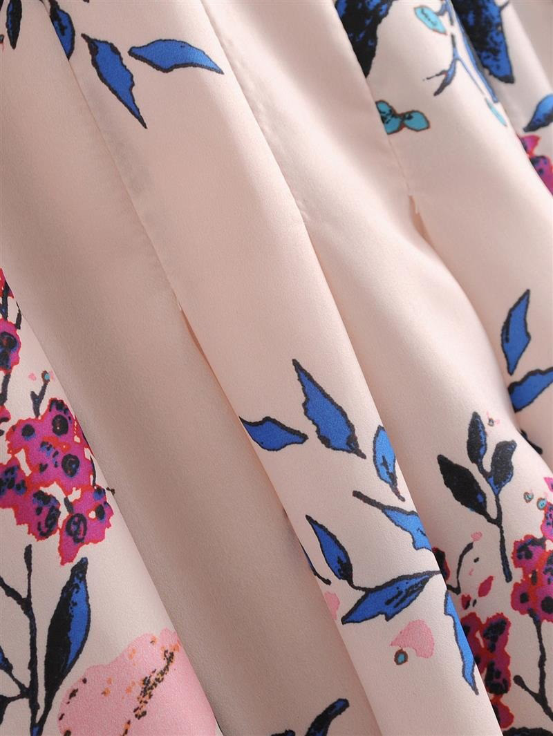 Fashion Pink Flower Pattern Decorated Long Sleeves Dress,Long Dress