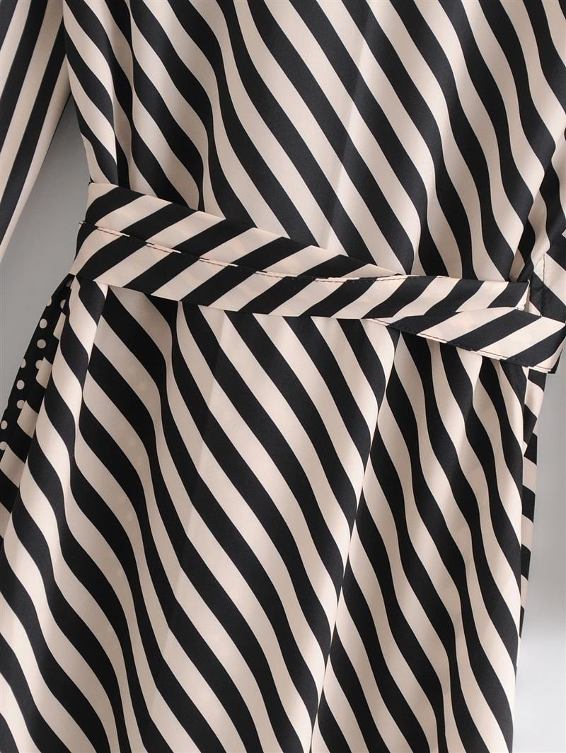 Fashion Black+white Stripe&dots Pattern Decorated Dress,Long Dress