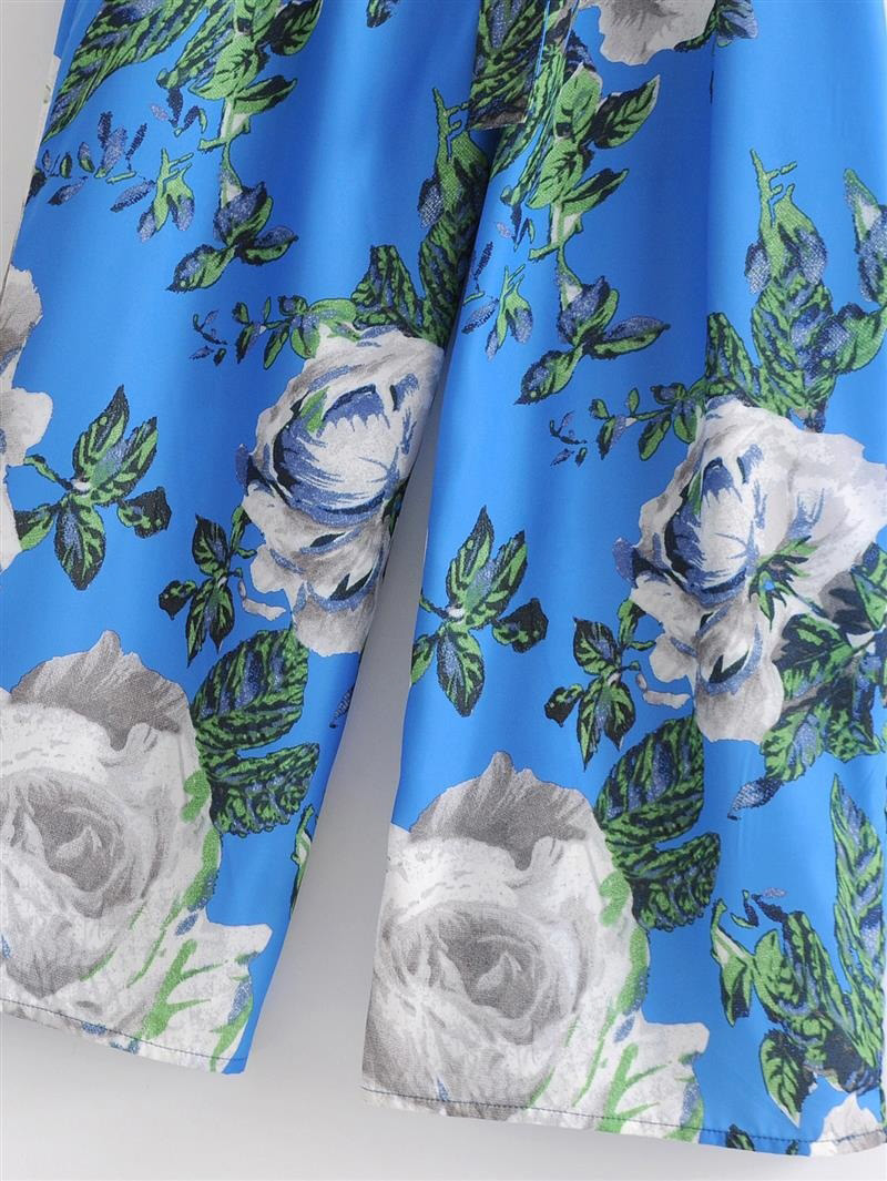 Fashion Blue Flower Pattern Decorated Suspender Dress,Long Dress