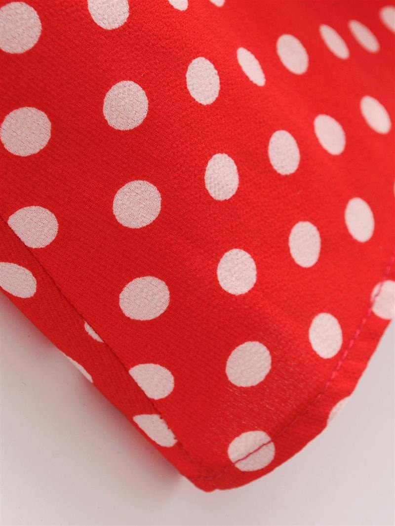 Fashion Red Dots Shape Pattern Design V Neckline Dress,Long Dress