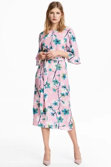 Fashion Pink Flower Pattern Decorated Dress,Long Dress